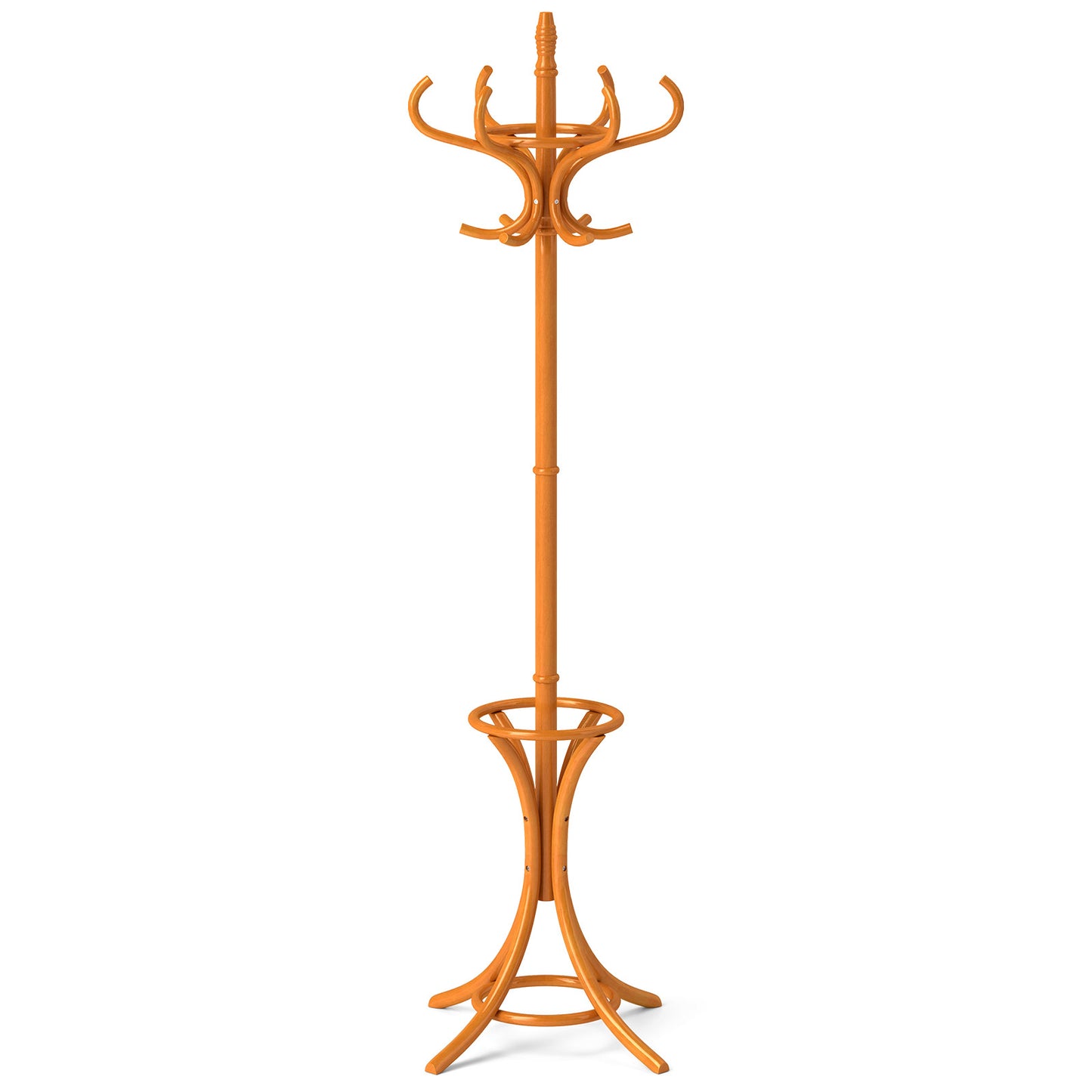 Wood Standing Hat Coat Rack With Umbrella Stand, Natural