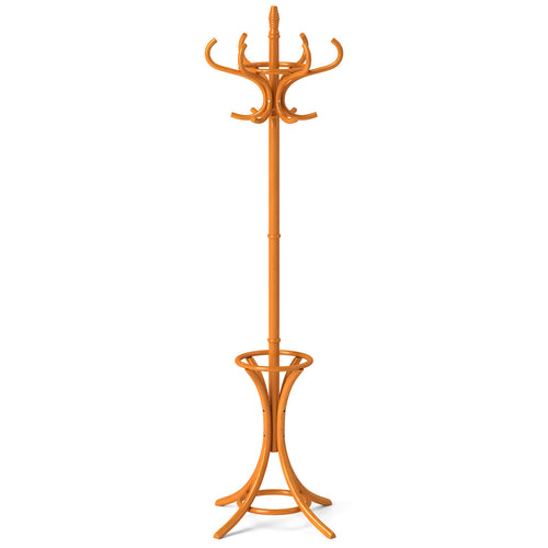 Wood Standing Hat Coat Rack With Umbrella Stand, Natural