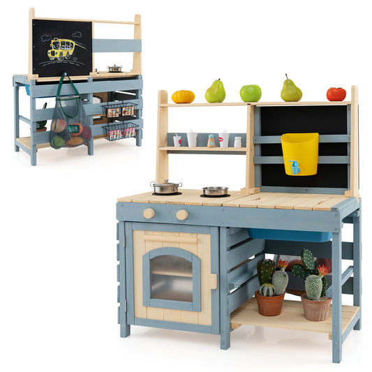 2-In-1 Outdoor Mud Kitchen with Faucet and Extra Chalkboard, Natural Play Kitchen Sets Natural at Gallery Canada