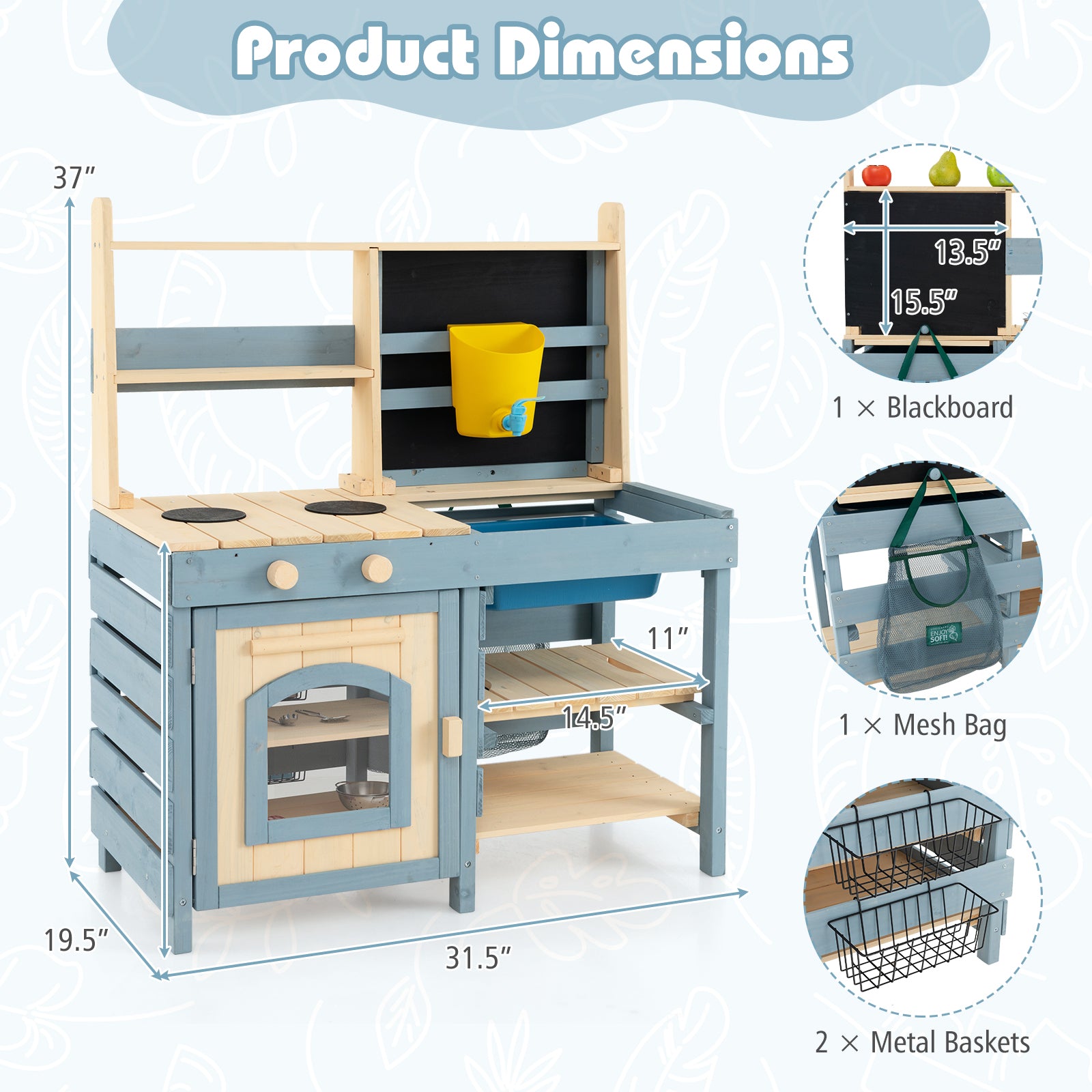 2-In-1 Outdoor Mud Kitchen with Faucet and Extra Chalkboard, Natural Play Kitchen Sets at Gallery Canada