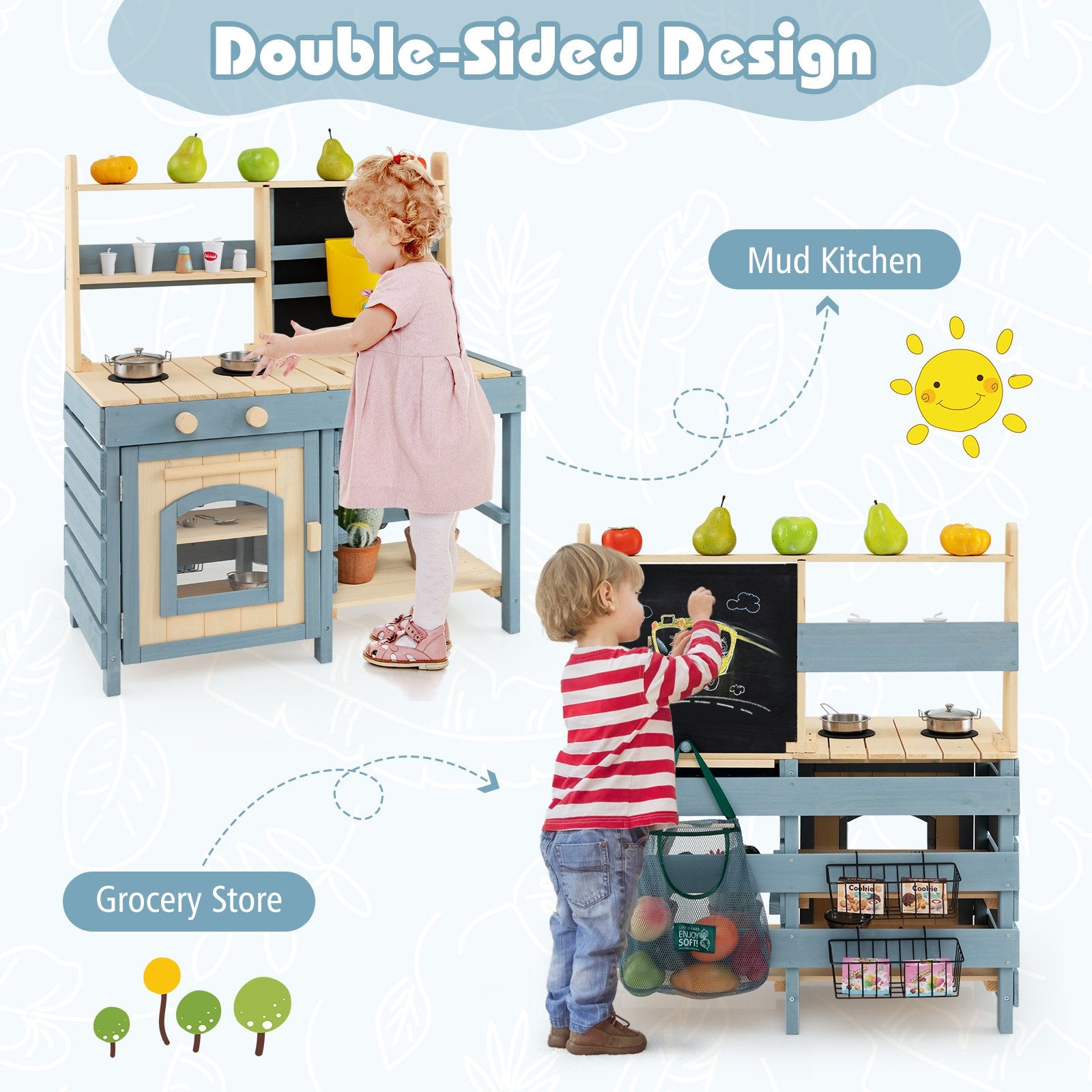 2-In-1 Outdoor Mud Kitchen with Faucet and Extra Chalkboard, Natural Play Kitchen Sets at Gallery Canada