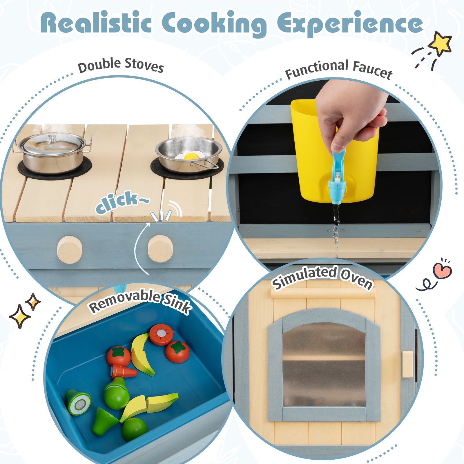 2-In-1 Outdoor Mud Kitchen with Faucet and Extra Chalkboard, Natural Play Kitchen Sets at Gallery Canada