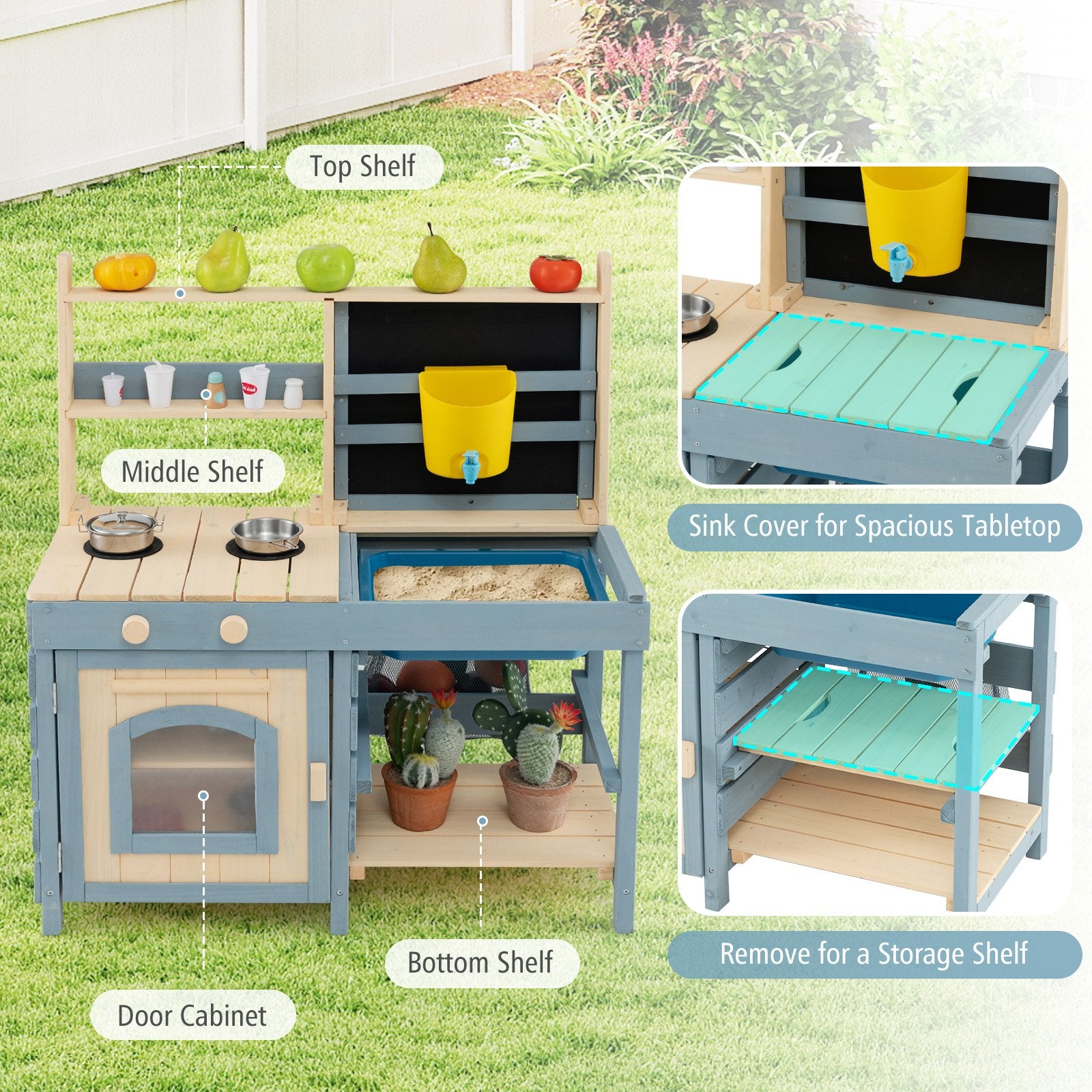 2-In-1 Outdoor Mud Kitchen with Faucet and Extra Chalkboard, Natural Play Kitchen Sets at Gallery Canada