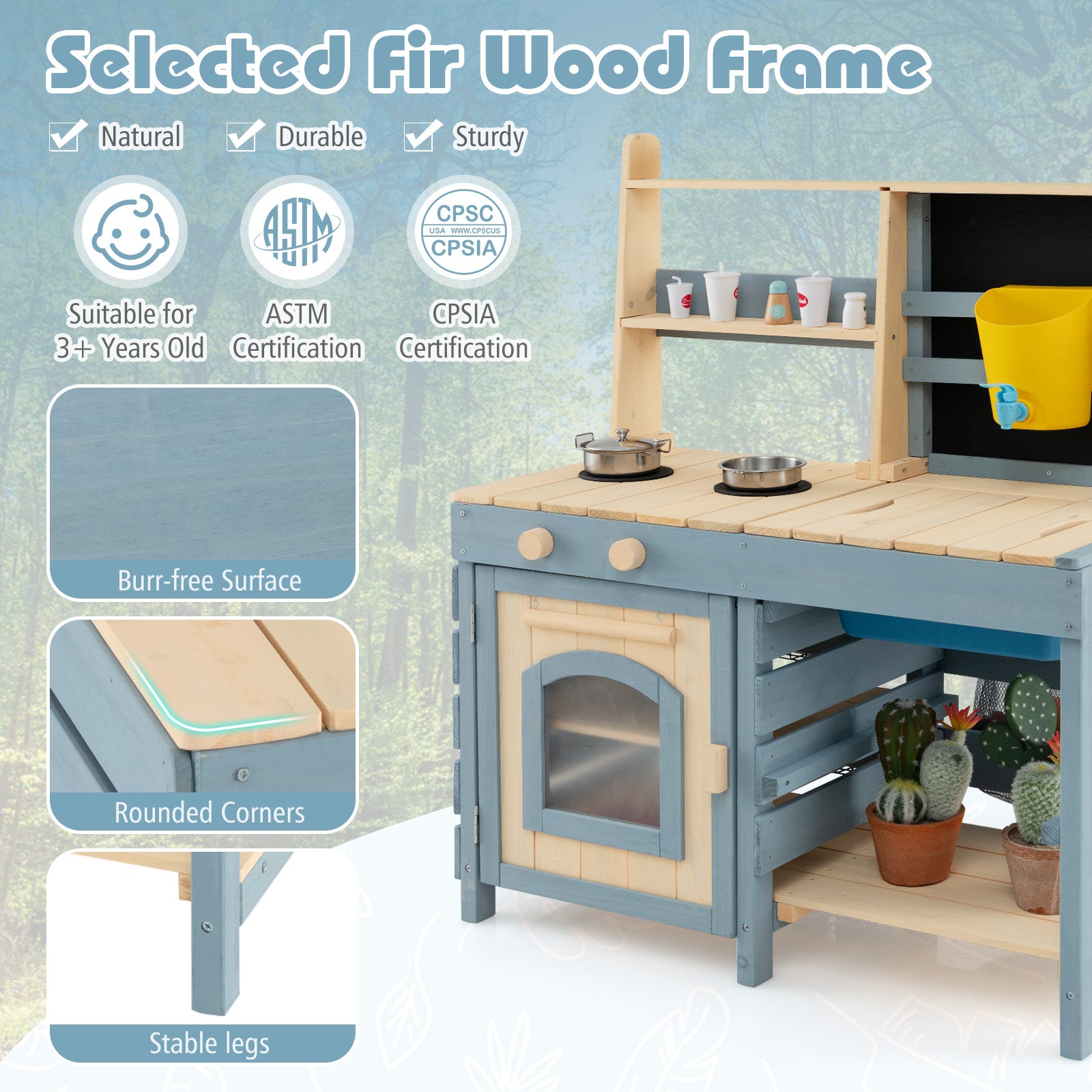 2-In-1 Outdoor Mud Kitchen with Faucet and Extra Chalkboard, Natural Play Kitchen Sets at Gallery Canada