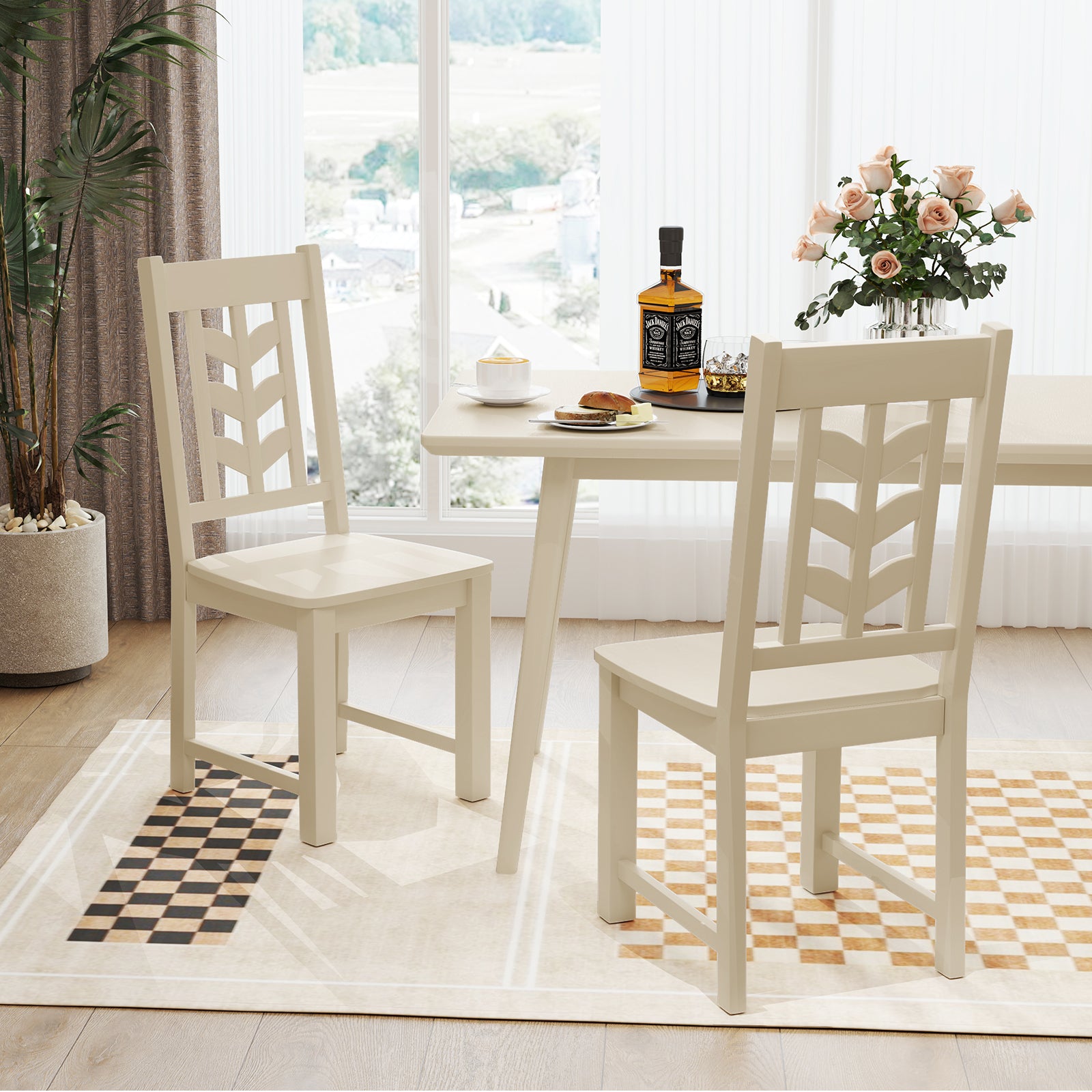 Kitchen Side Dining Chair Set of 2 with Rubber Wood Frame, Cream White Dining Chairs at Gallery Canada