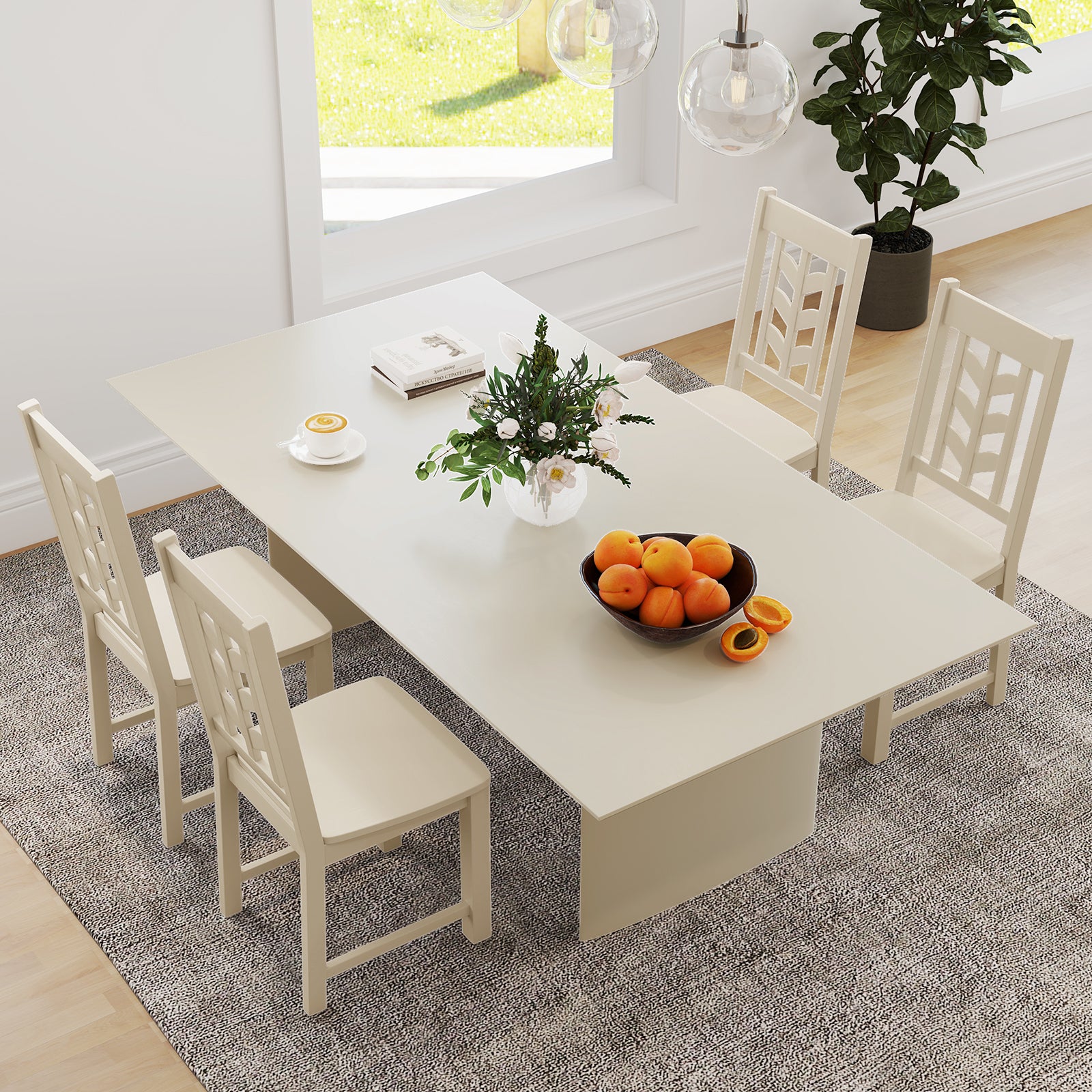 Kitchen Side Dining Chair Set of 2 with Rubber Wood Frame, Cream White Dining Chairs at Gallery Canada