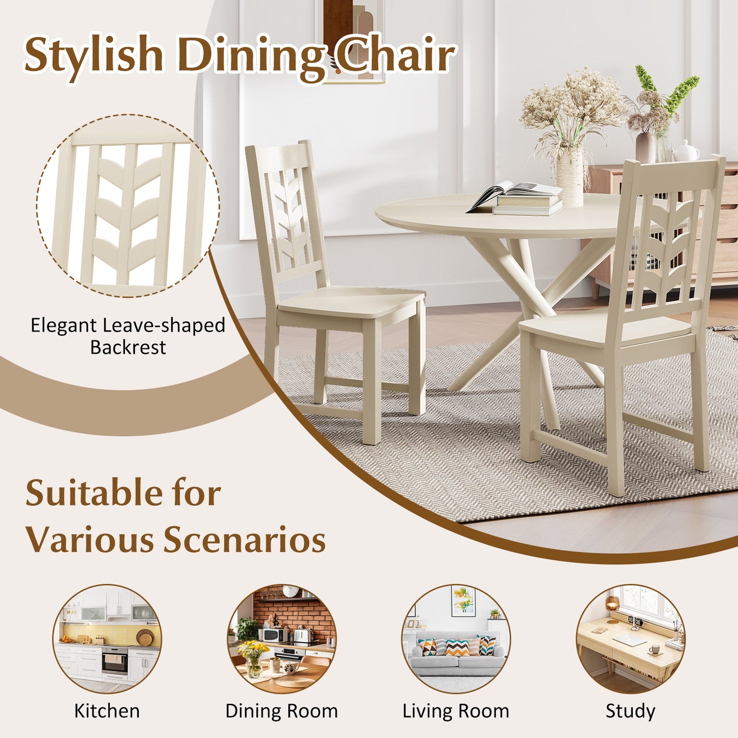 Kitchen Side Dining Chair Set of 2 with Rubber Wood Frame, Cream White Dining Chairs at Gallery Canada