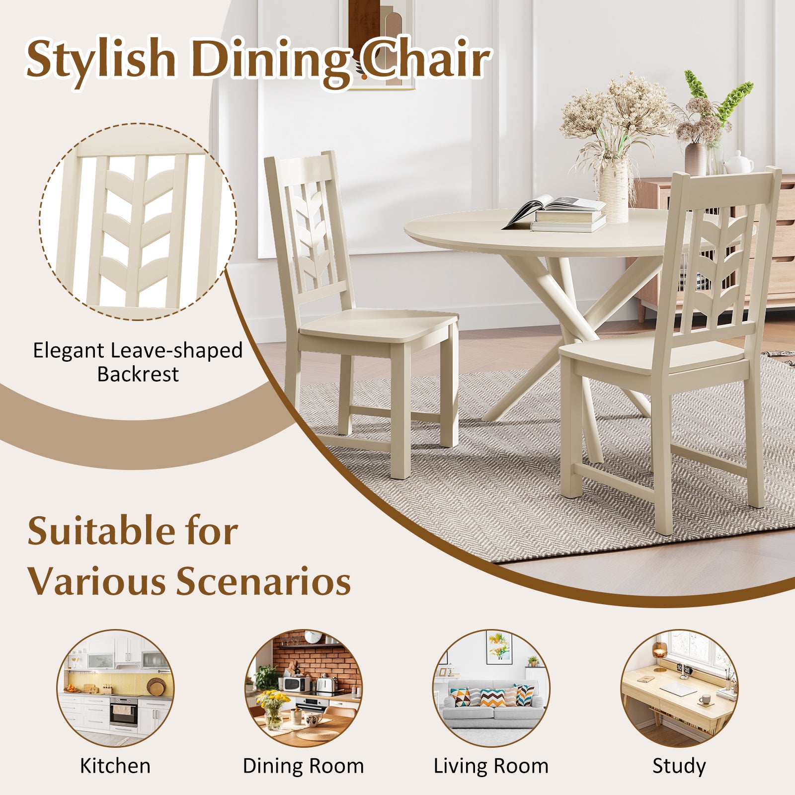 Kitchen Side Dining Chair Set of 2 with Rubber Wood Frame, Cream White Dining Chairs at Gallery Canada