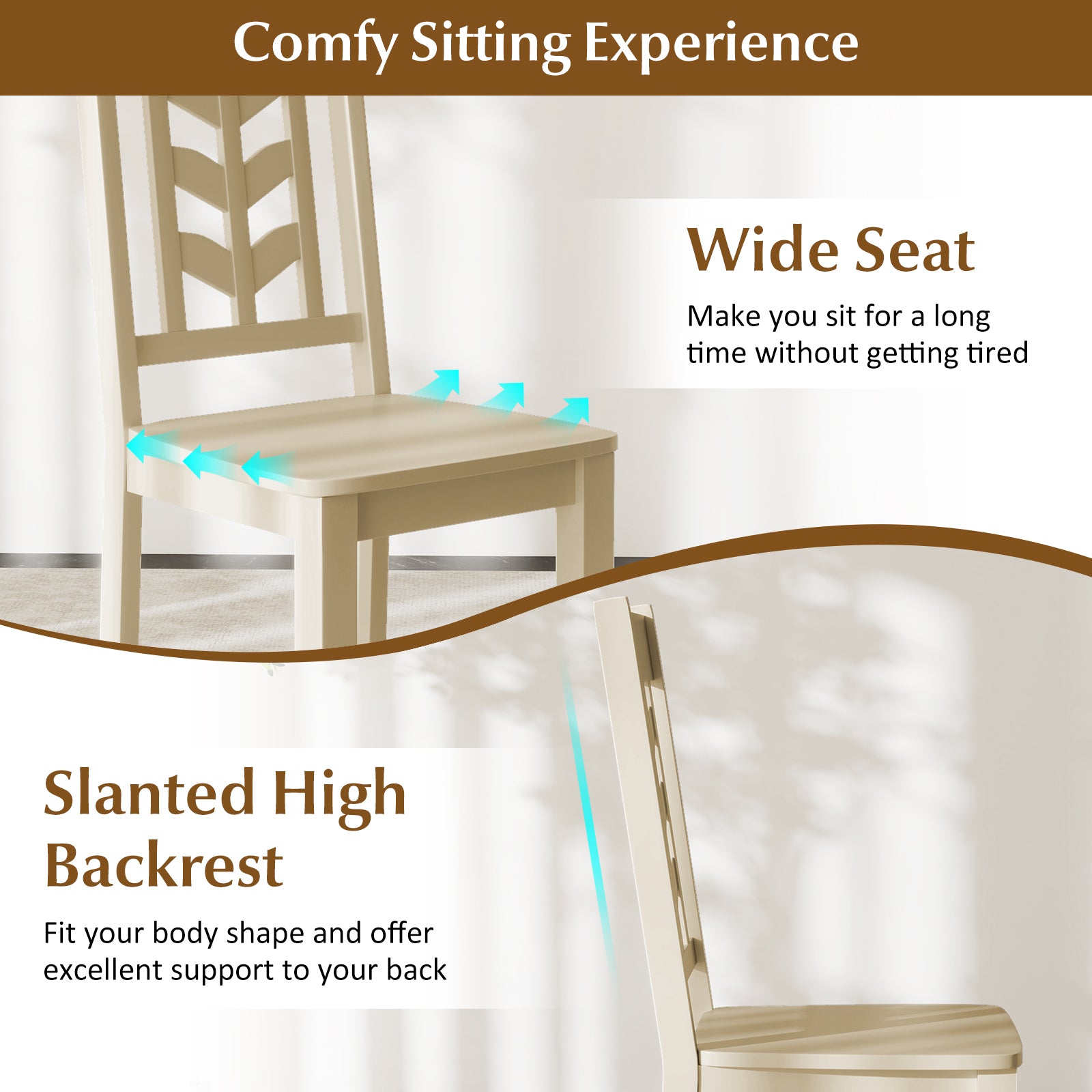 Kitchen Side Dining Chair Set of 2 with Rubber Wood Frame, Cream White Dining Chairs at Gallery Canada