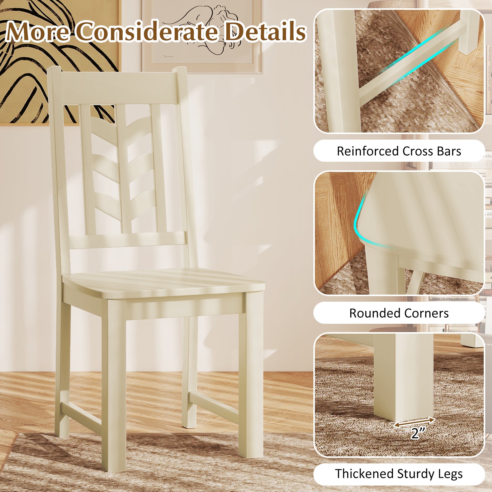 Kitchen Side Dining Chair Set of 2 with Rubber Wood Frame, Cream White Dining Chairs at Gallery Canada