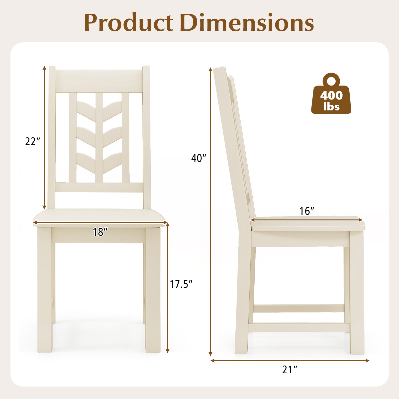 Kitchen Side Dining Chair Set of 2 with Rubber Wood Frame, Cream White Dining Chairs at Gallery Canada