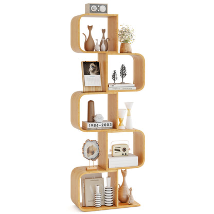 5-Tier S-Shaped Bookcase with 5 Open Cubes for Living Room, Natural Bookcases at Gallery Canada
