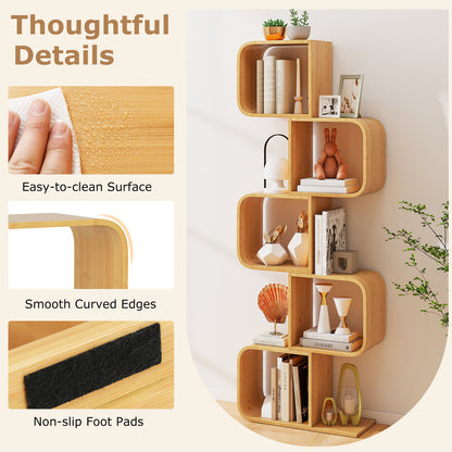 5-Tier S-Shaped Bookcase with 5 Open Cubes for Living Room, Natural Bookcases at Gallery Canada