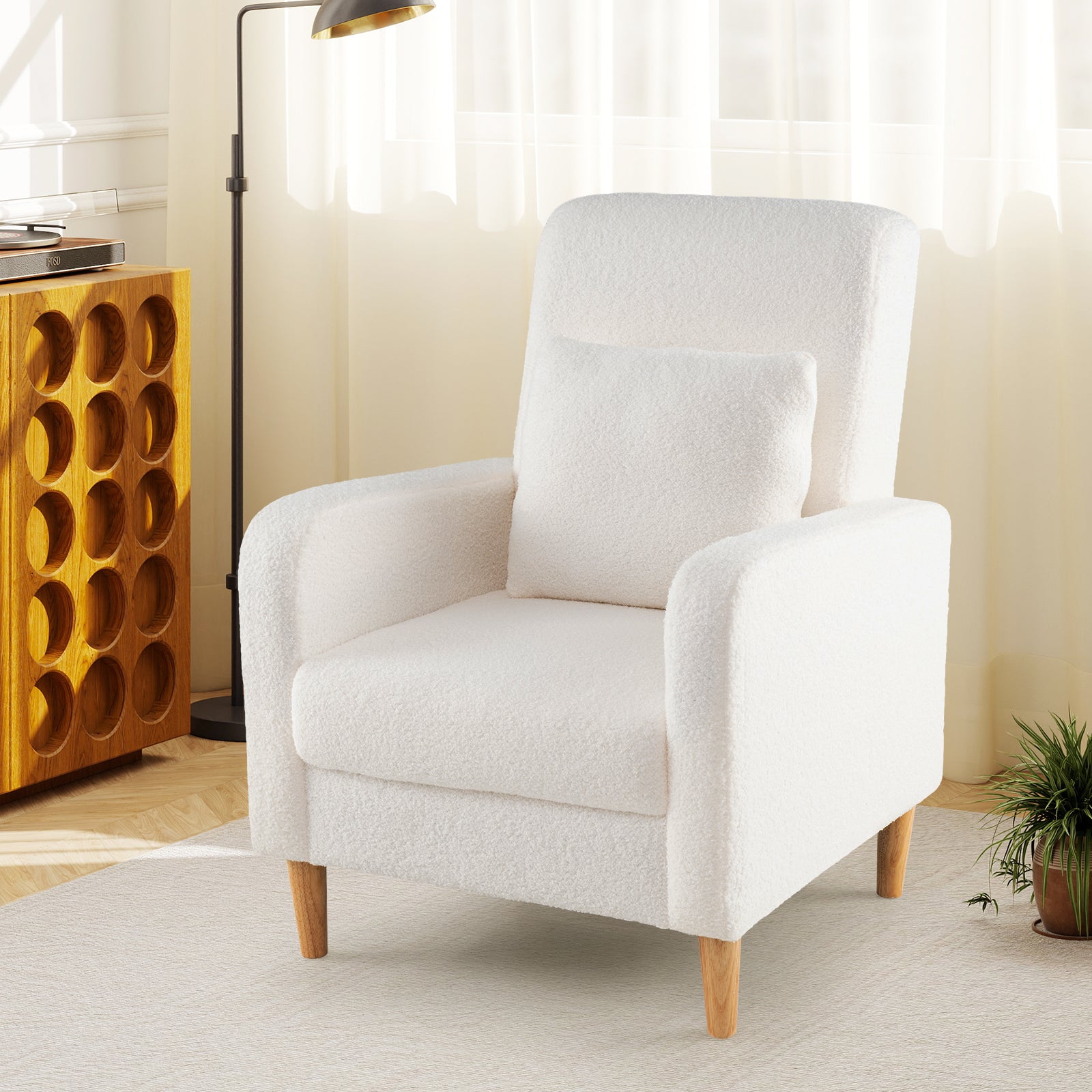Modern Upholstered Sofa chair with Lumbar Pillow and Teddy Fleece Cover, White Accent Chairs at Gallery Canada