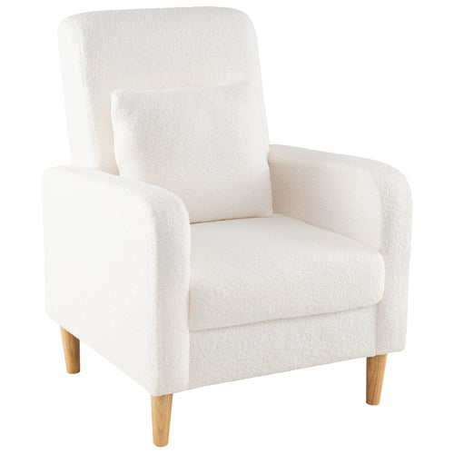 Modern Upholstered Sofa chair with Lumbar Pillow and Teddy Fleece Cover, White