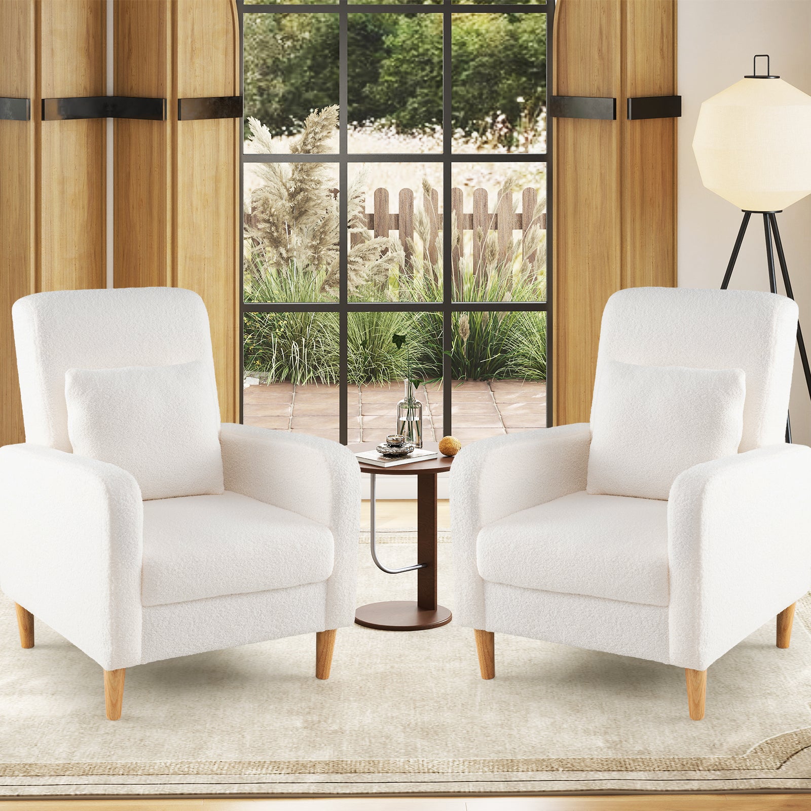 Modern Upholstered Sofa chair with Lumbar Pillow and Teddy Fleece Cover, White Accent Chairs at Gallery Canada