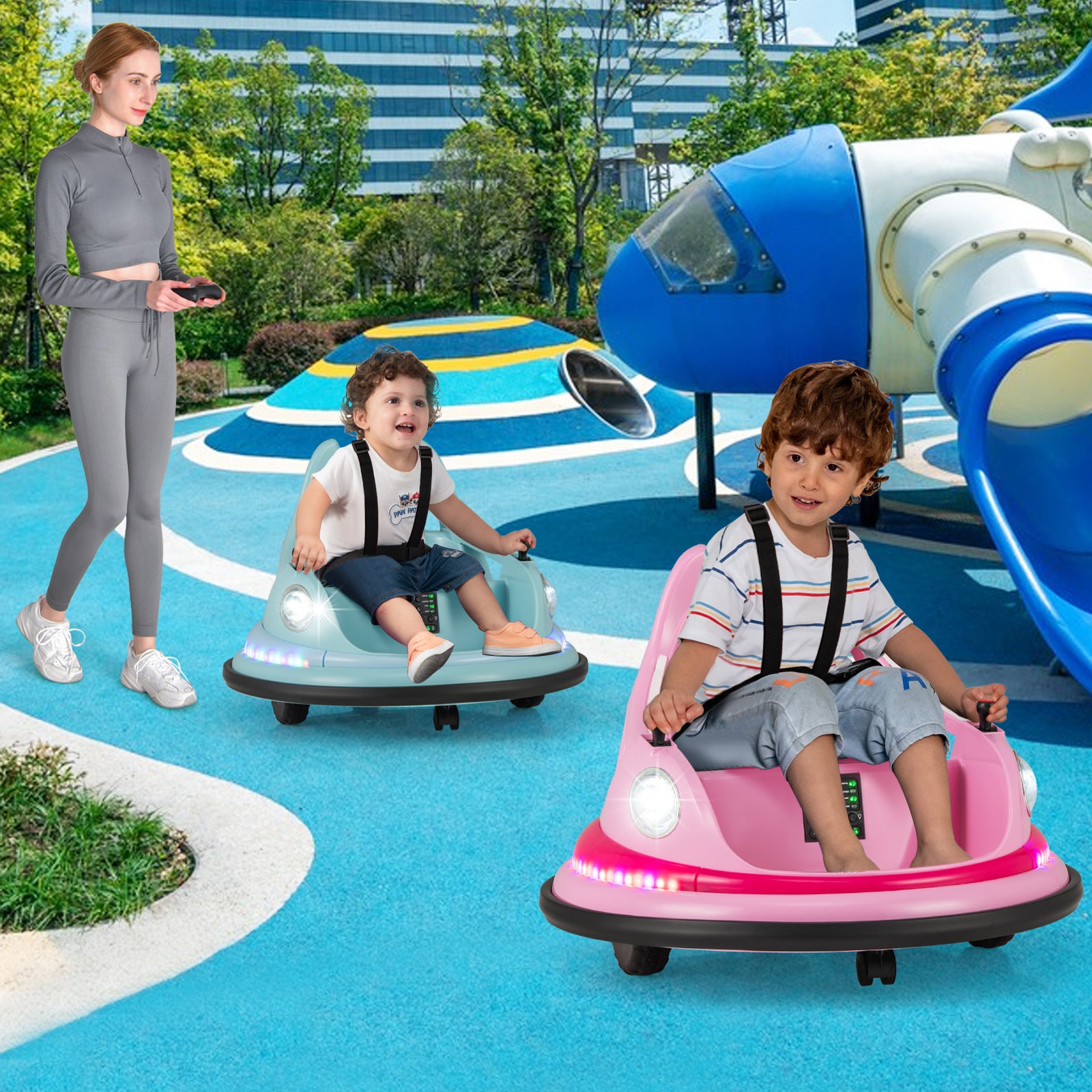 12V Kids Ride On Bumper Car, Remote Control, Dual Joysticks, Pink Powered Ride On Toys at Gallery Canada