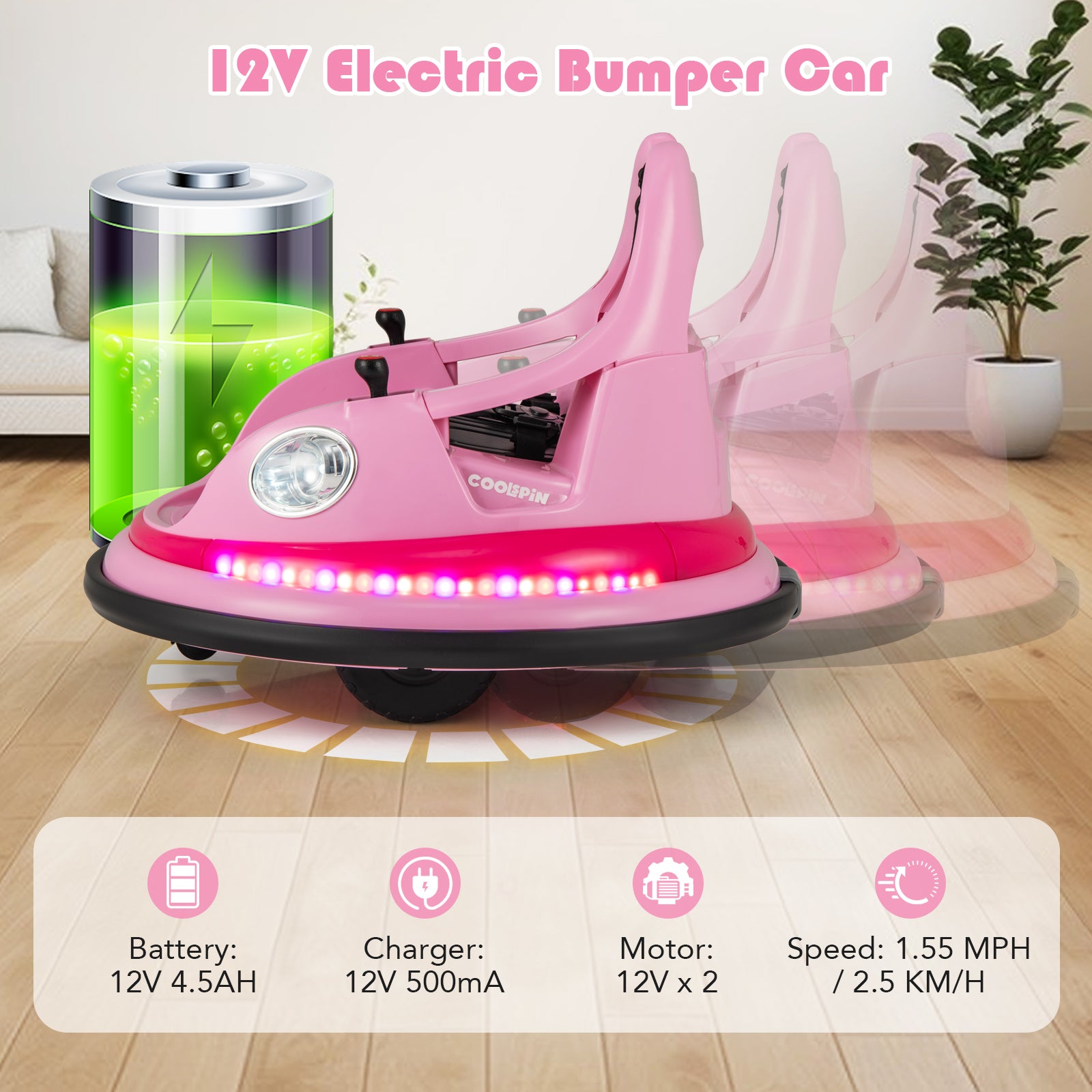 12V Kids Ride On Bumper Car, Remote Control, Dual Joysticks, Pink Powered Ride On Toys at Gallery Canada
