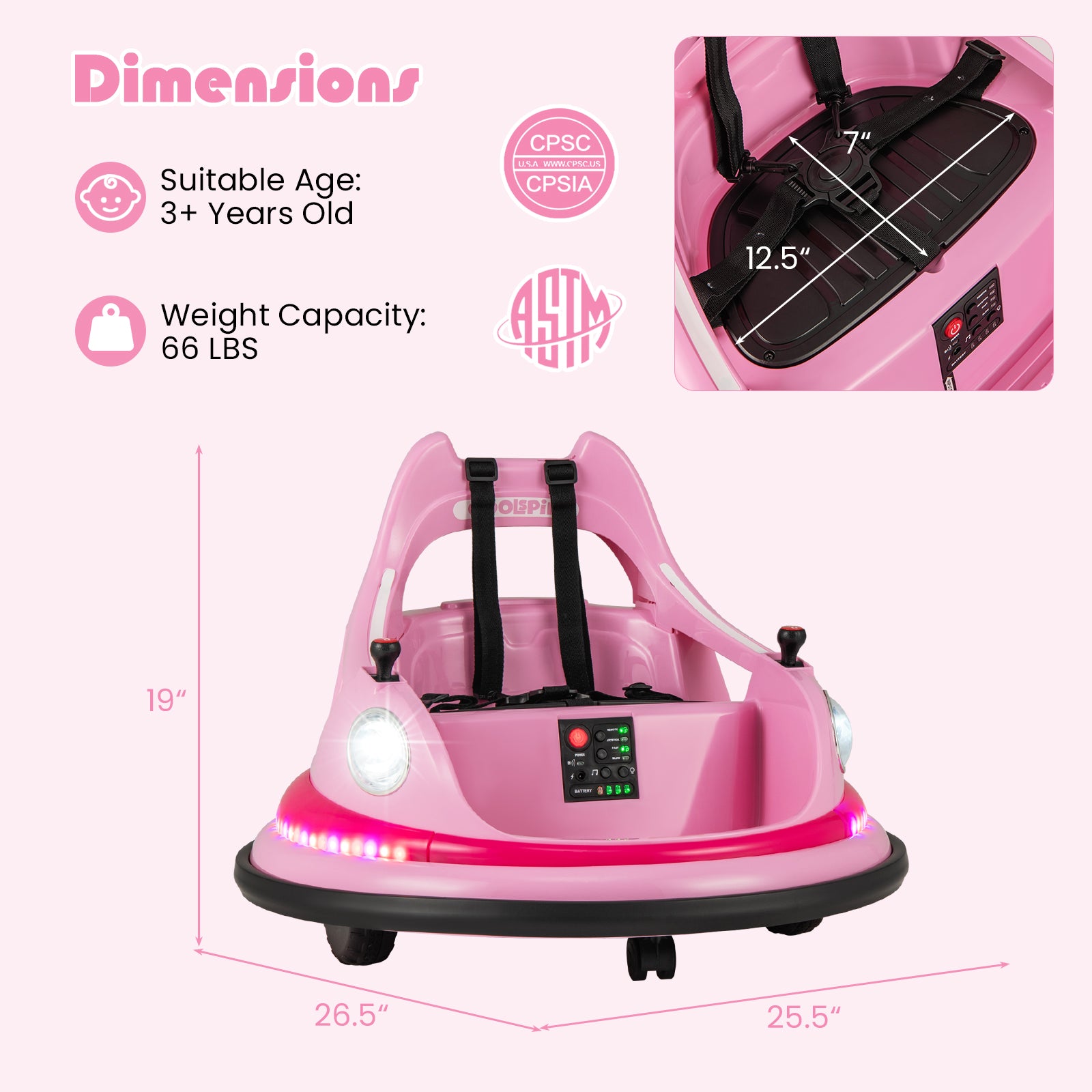 12V Kids Ride On Bumper Car, Remote Control, Dual Joysticks, Pink Powered Ride On Toys at Gallery Canada
