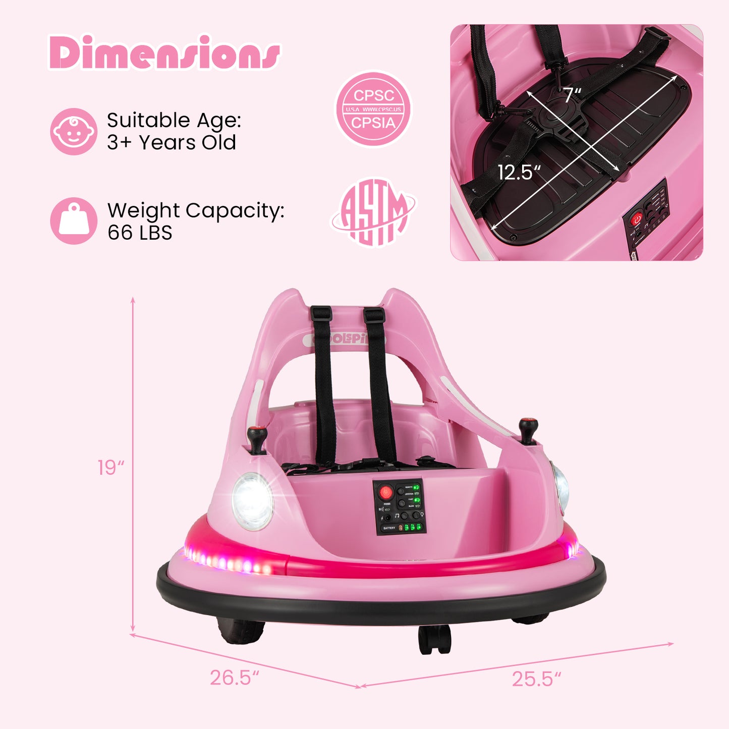 12V Kids Ride On Bumper Car, Remote Control, Dual Joysticks, Pink Powered Ride On Toys at Gallery Canada
