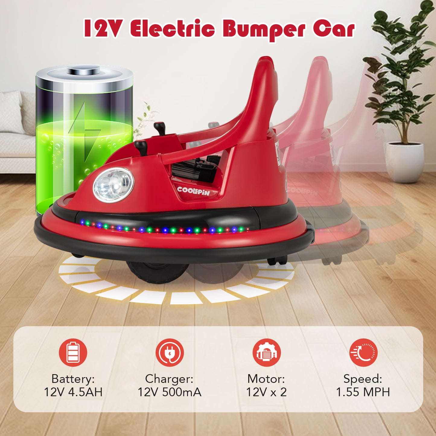 12V Kids Ride On Bumper Car with Remote Control and Dual Joysticks, Red Powered Ride On Toys at Gallery Canada