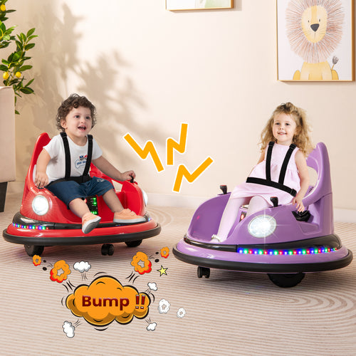 12V Kids Ride On Bumper Car with Remote Control and Dual Joysticks, Purple
