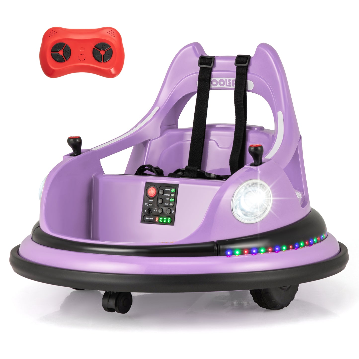12V Kids Ride On Bumper Car with Remote Control and Dual Joysticks, Purple Powered Ride On Toys at Gallery Canada