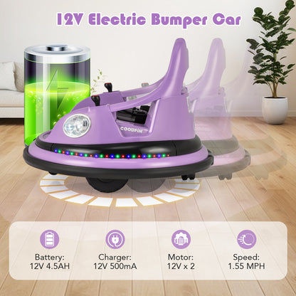 12V Kids Ride On Bumper Car with Remote Control and Dual Joysticks, Purple Powered Ride On Toys at Gallery Canada