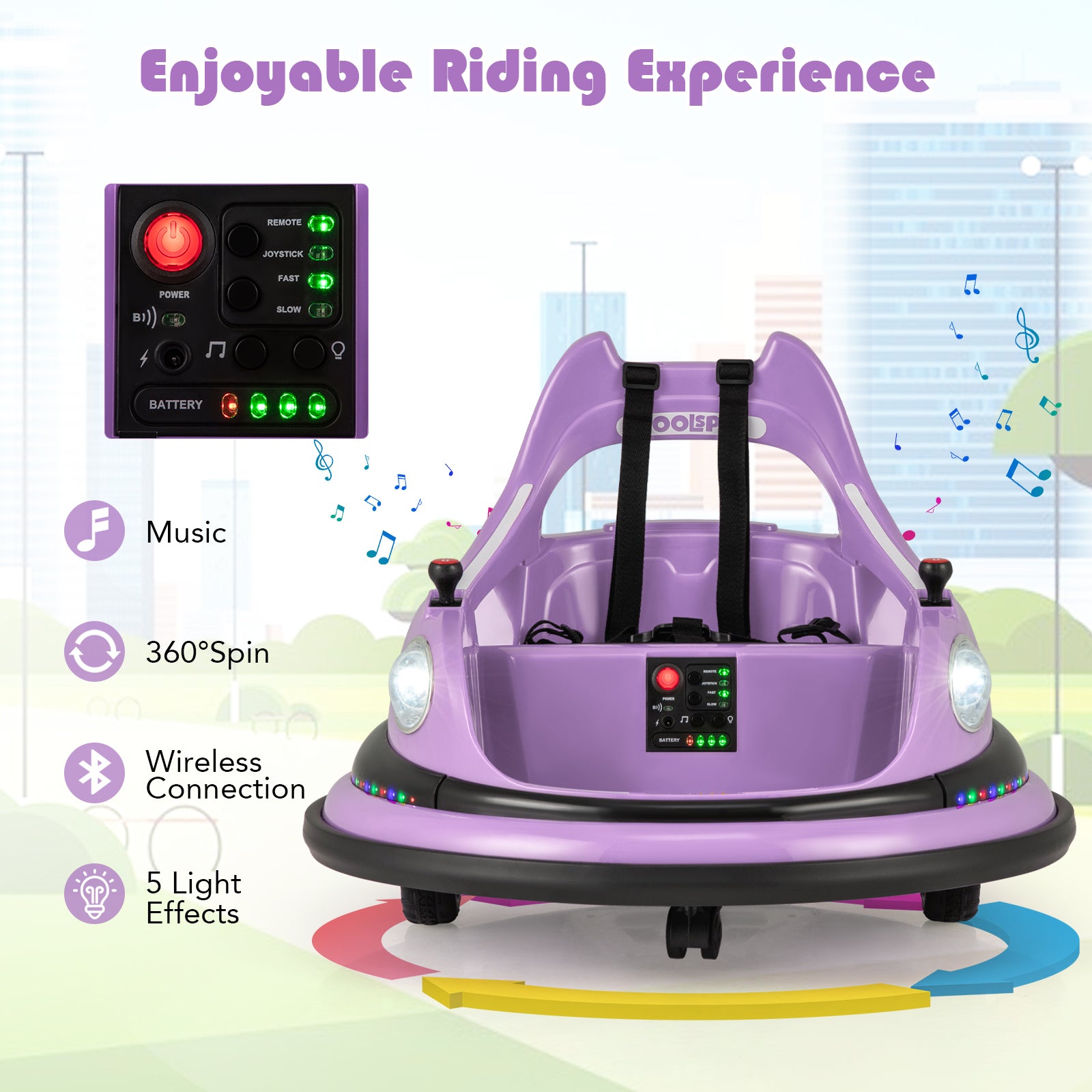 12V Kids Ride On Bumper Car with Remote Control and Dual Joysticks, Purple Powered Ride On Toys at Gallery Canada