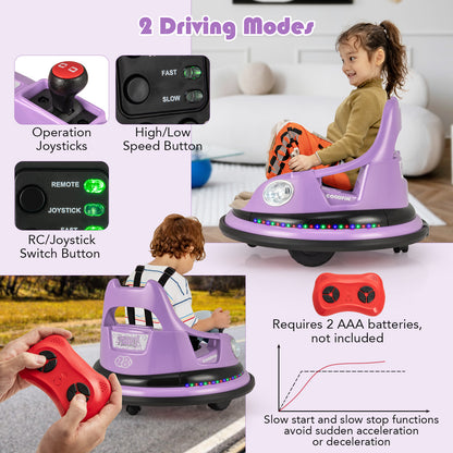 12V Kids Ride On Bumper Car with Remote Control and Dual Joysticks, Purple Powered Ride On Toys at Gallery Canada