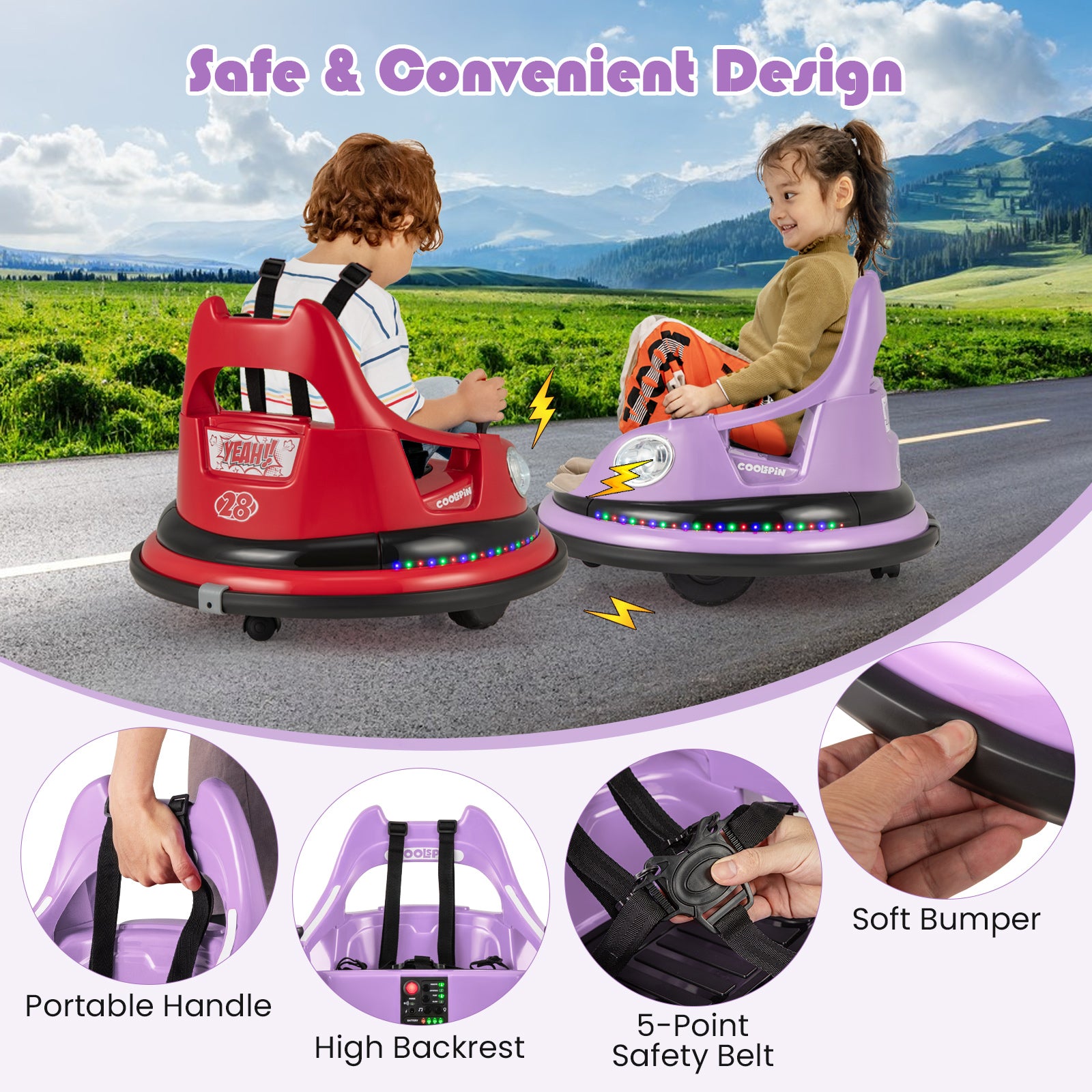12V Kids Ride On Bumper Car with Remote Control and Dual Joysticks, Purple Powered Ride On Toys at Gallery Canada