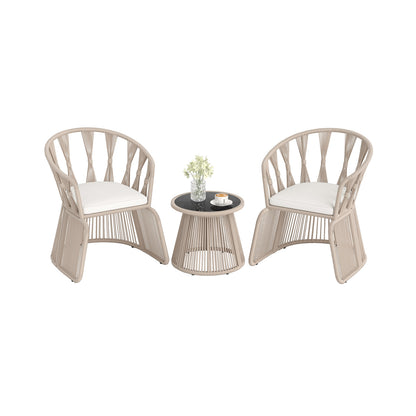 3 Pieces Patio Leisure Chair Set with Rope-Woven Armchairs and Seat Cushions, Off White Patio Conversation Sets at Gallery Canada