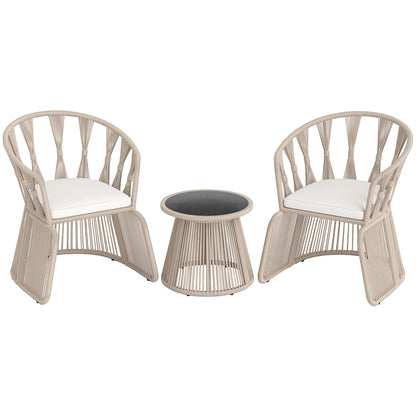 3 Pieces Patio Leisure Chair Set with Rope-Woven Armchairs and Seat Cushions, Off White Patio Conversation Sets at Gallery Canada