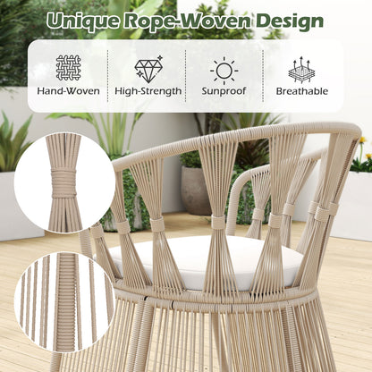 3 Pieces Patio Leisure Chair Set with Rope-Woven Armchairs and Seat Cushions, Off White Patio Conversation Sets at Gallery Canada