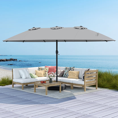 15 Feet Double-Sided Twin Patio Umbrella with Crank and Base Coffee in Outdoor Market, Gray Outdoor Umbrellas at Gallery Canada