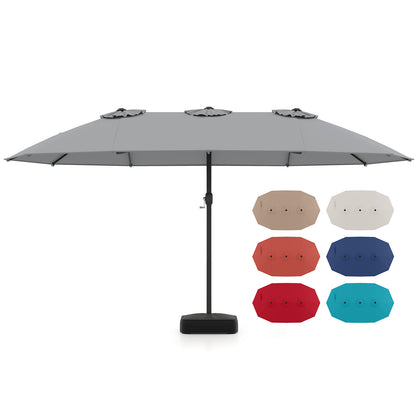 15 Feet Double-Sided Twin Patio Umbrella with Crank and Base Coffee in Outdoor Market, Gray Outdoor Umbrellas at Gallery Canada