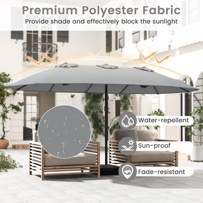 15 Feet Double-Sided Twin Patio Umbrella with Crank and Base Coffee in Outdoor Market, Gray Outdoor Umbrellas at Gallery Canada