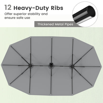 15 Feet Double-Sided Twin Patio Umbrella with Crank and Base Coffee in Outdoor Market, Gray Outdoor Umbrellas at Gallery Canada