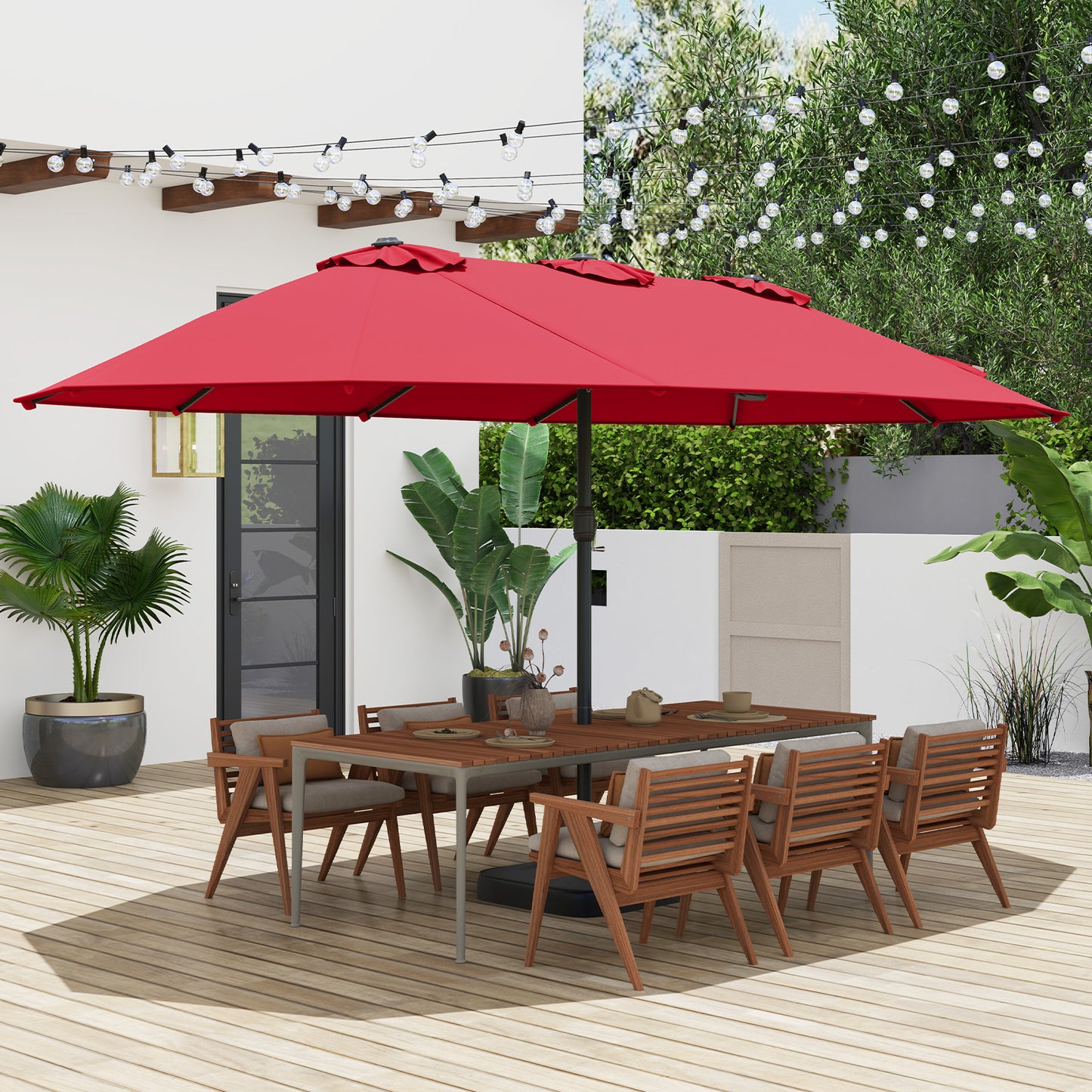 15 Feet Double-Sided Twin Patio Umbrella with Crank and Base Coffee in Outdoor Market, Red Outdoor Umbrellas at Gallery Canada