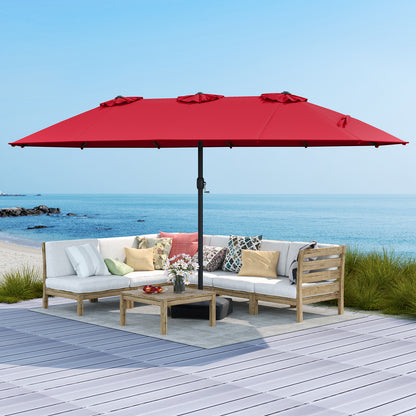 15 Feet Double-Sided Twin Patio Umbrella with Crank and Base Coffee in Outdoor Market, Red Outdoor Umbrellas at Gallery Canada