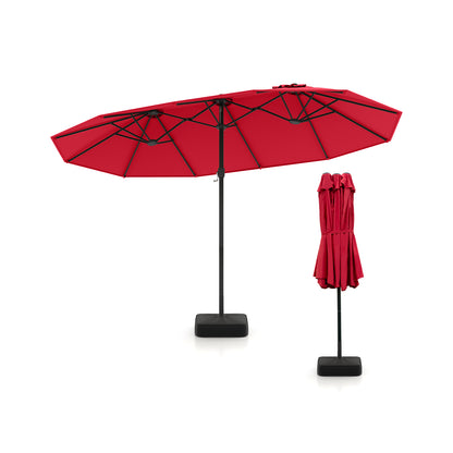 15 Feet Double-Sided Twin Patio Umbrella with Crank and Base Coffee in Outdoor Market, Red Outdoor Umbrellas Red at Gallery Canada