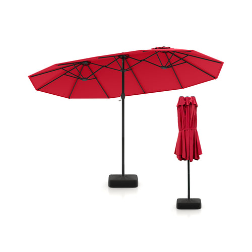 15 Feet Double-Sided Patio Umbrella, Crank Base, Coffee, Red