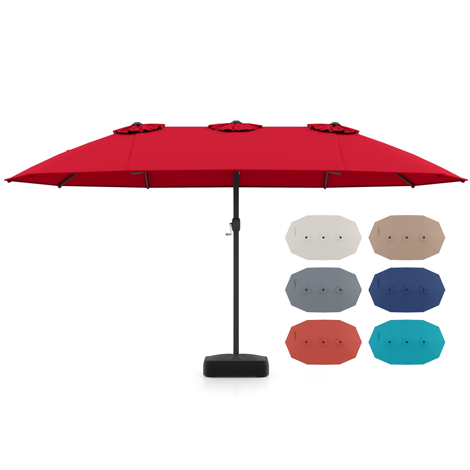 15 Feet Double-Sided Twin Patio Umbrella with Crank and Base Coffee in Outdoor Market, Red Outdoor Umbrellas at Gallery Canada