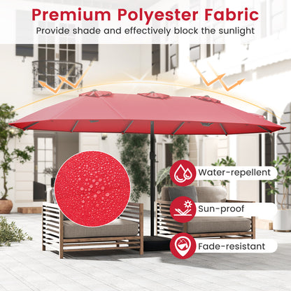 15 Feet Double-Sided Twin Patio Umbrella with Crank and Base Coffee in Outdoor Market, Red Outdoor Umbrellas at Gallery Canada