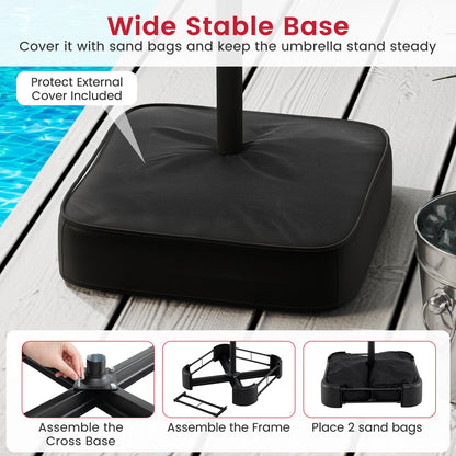 15 Feet Double-Sided Twin Patio Umbrella with Crank and Base Coffee in Outdoor Market, Red Outdoor Umbrellas at Gallery Canada