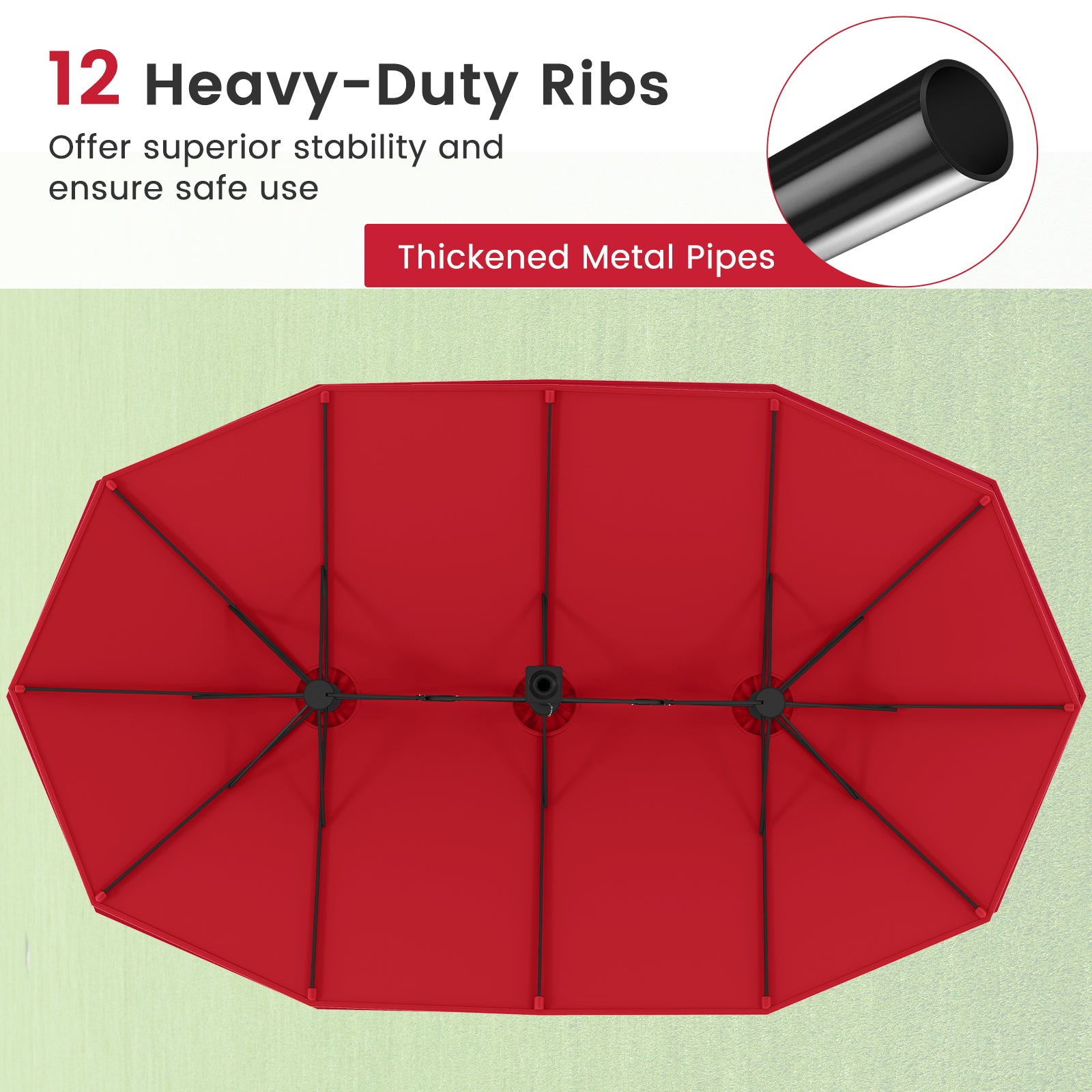 15 Feet Double-Sided Twin Patio Umbrella with Crank and Base Coffee in Outdoor Market, Red Outdoor Umbrellas at Gallery Canada