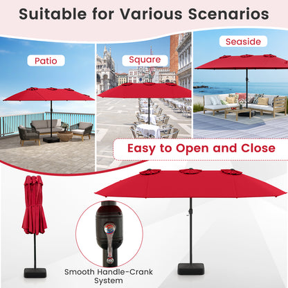 15 Feet Double-Sided Twin Patio Umbrella with Crank and Base Coffee in Outdoor Market, Red Outdoor Umbrellas at Gallery Canada
