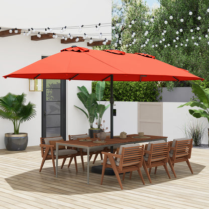 15 Feet Double-Sided Twin Patio Umbrella with Crank and Base Coffee in Outdoor Market, Orange Outdoor Umbrellas at Gallery Canada