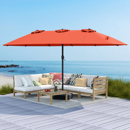 15 Feet Double-Sided Twin Patio Umbrella with Crank and Base Coffee in Outdoor Market, Orange Outdoor Umbrellas at Gallery Canada