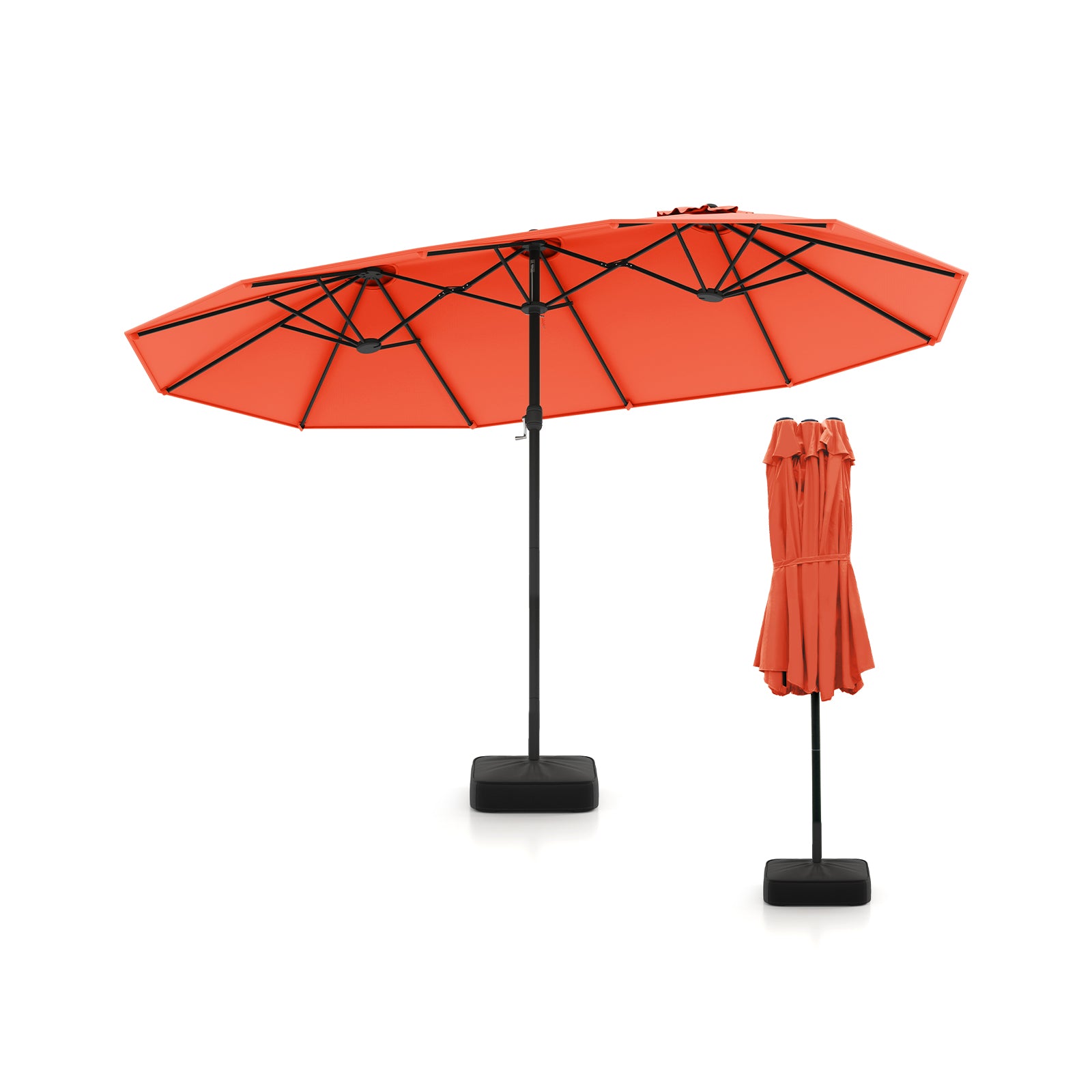 15 Feet Double-Sided Patio Umbrella, Crank And Base, Orange, Coffee Outdoor Umbrellas Orange at Gallery Canada